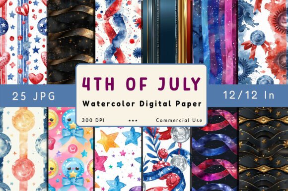 4th of July Watercolor Digital Paper