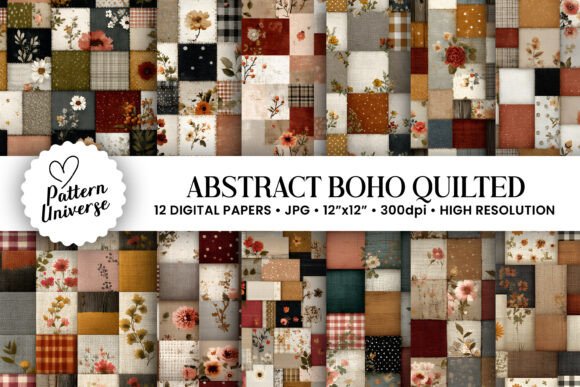 Abstract Boho Quilted Digital Papers