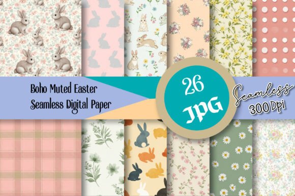 Boho Muted Easter Seamless Digital Paper