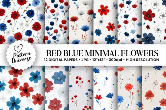 Red Blue Minimal Flowers Pattern: A Versatile Design for Creative Projects