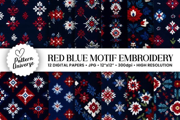 Red Blue Motif Embroidery Pattern: A Versatile Design for Creative Projects
