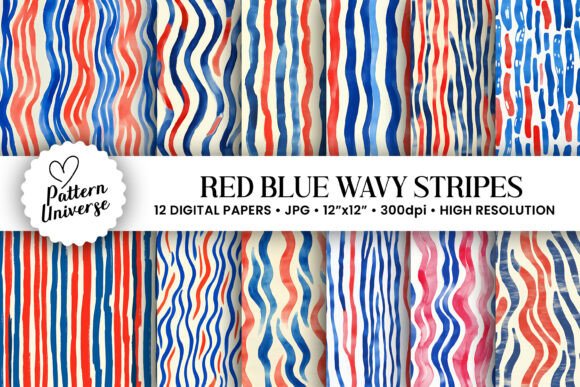 Red Blue Watercolor Wavy Stripes Pattern