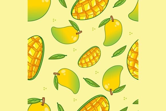 Seamless Pattern with Cartoon Mangoes
