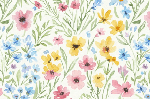 Soft Watercolor Wildflower Seamless Patt