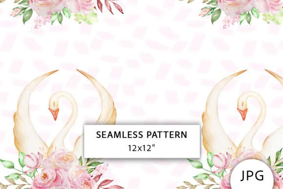 Watercolor Swan Seamless Pattern