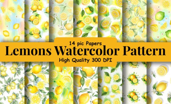 Yellow Watercolor Lemons Pattern Design